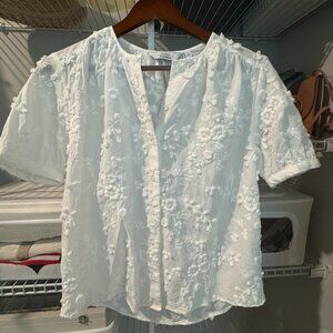 & Other Stories Floral Embroidered Appliqué White Blouse - Size 0 (XS)